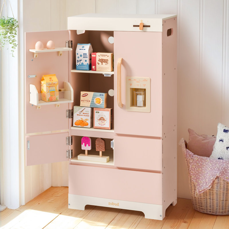 Wooden Refrigerator Play Kitchen Toy for Kids