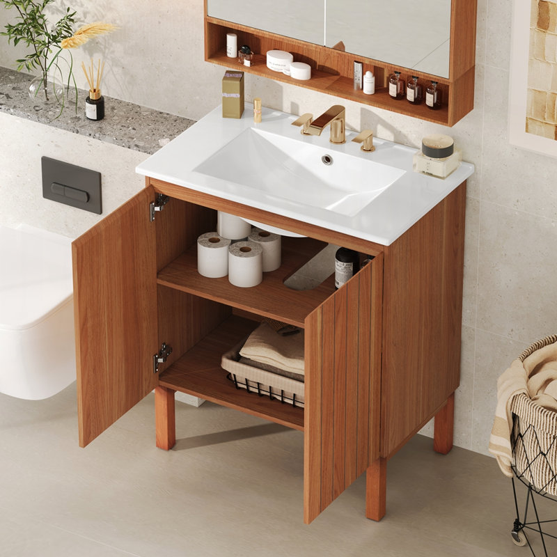 Charmant meuble-lavabo rétro avec rangement spacieux et design élégant