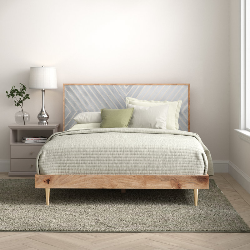 Elasia Solid Wood Platform Bed, King, Natural/Gold