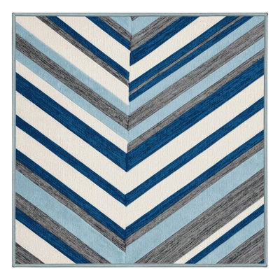 Tapis lavable rayé bleu clair et gris clair