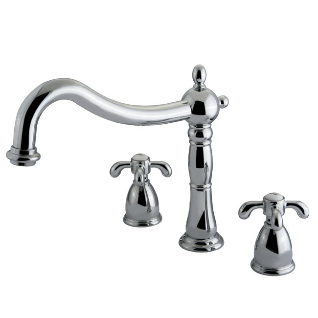 Kingston Brass French Country Two-Handle 3-Hole Deck Mount Roman Tub Faucet, Polished Chrome