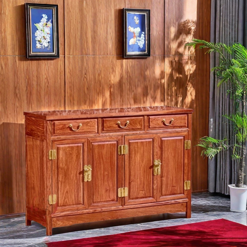 Solid Wood Chinese Sideboard, 34.6" H x 50.4" W x 15.7" D