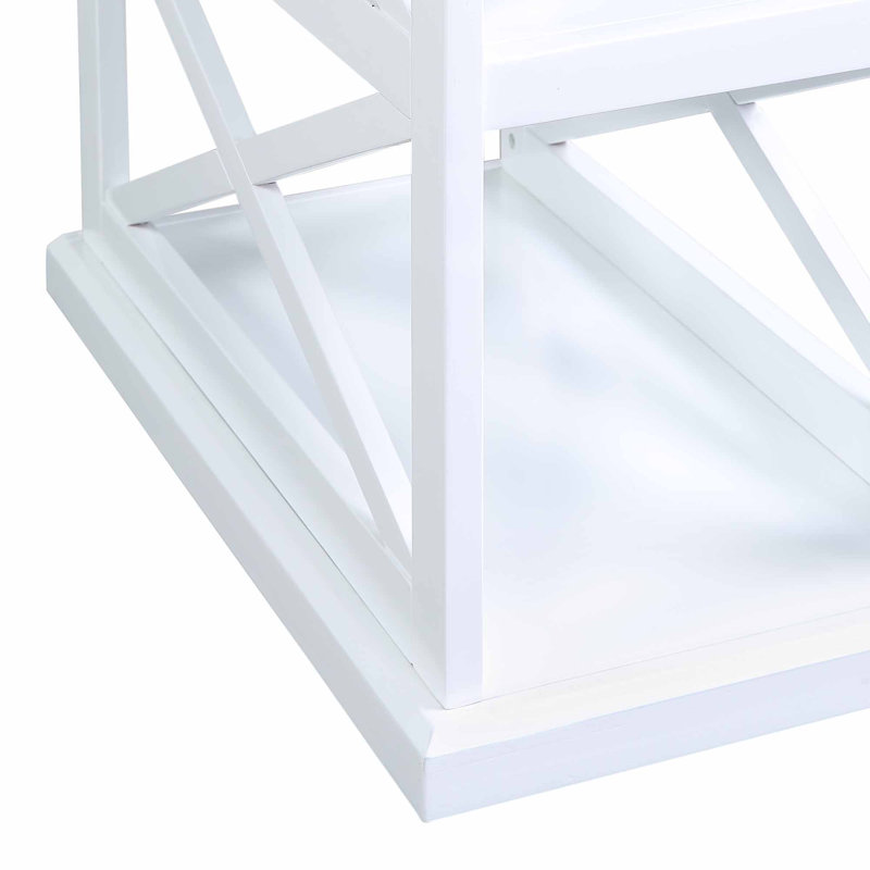Table de bout avec rangement Arthella, Plateau en bois flotté / base blanche