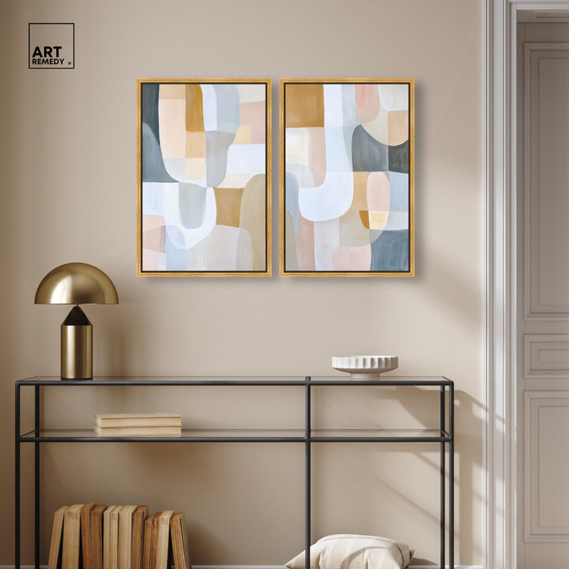 Ensemble de 2 reproductions sur toile Harmony , H 25 po x l 17 po, Impression dans un cadre flottant sans passe-parto, Doré
