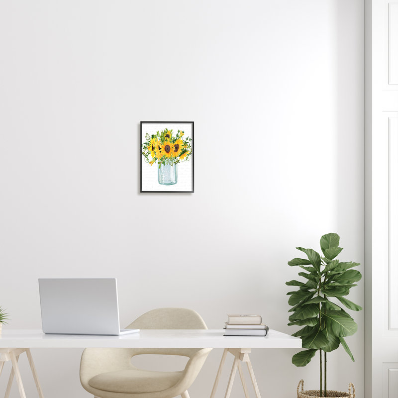 Bouquet de tournesols champêtre rétro, Giclée encadrée noir minuit, H 14 po x l 11 po x P 1,5 po