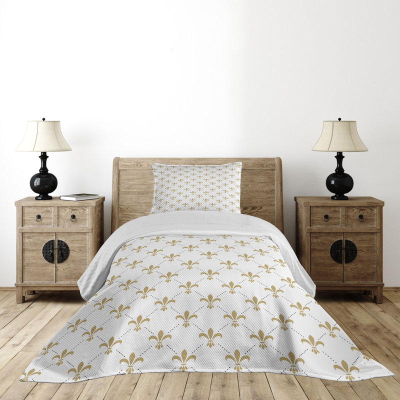 King White and Yellow Floral Polyester Bedspread Set
