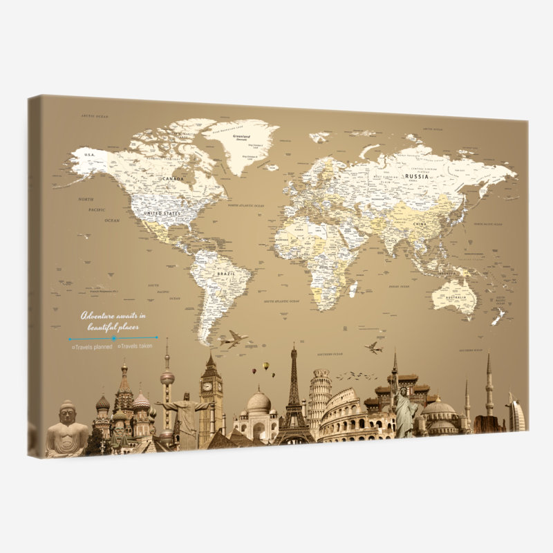 «Adventure Awaits World», punaise Amrico, H 30 po x l 45 po