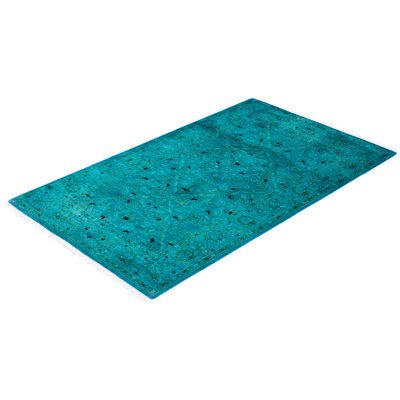 Tapis vert contemporain en laine noué à la main Cordle 3 pi 1 po x 5 pi 1 po