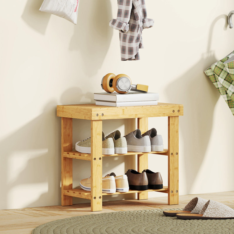 Shoe Storage Bench, Natural Wood Finish, 45cm H x 50cm W x 28cm D