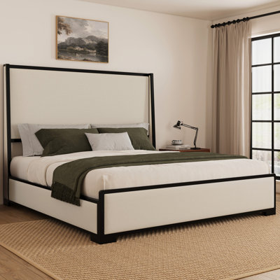 Linen Upholstered Platform Bed Frame With Metal Frame, No Box Spring Needed