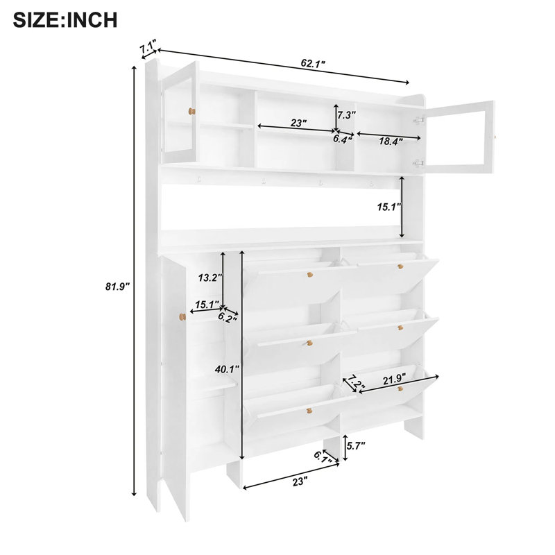 Multifunctional Shoe Cabinet with Storage Shelves and 6 Flip Drawers