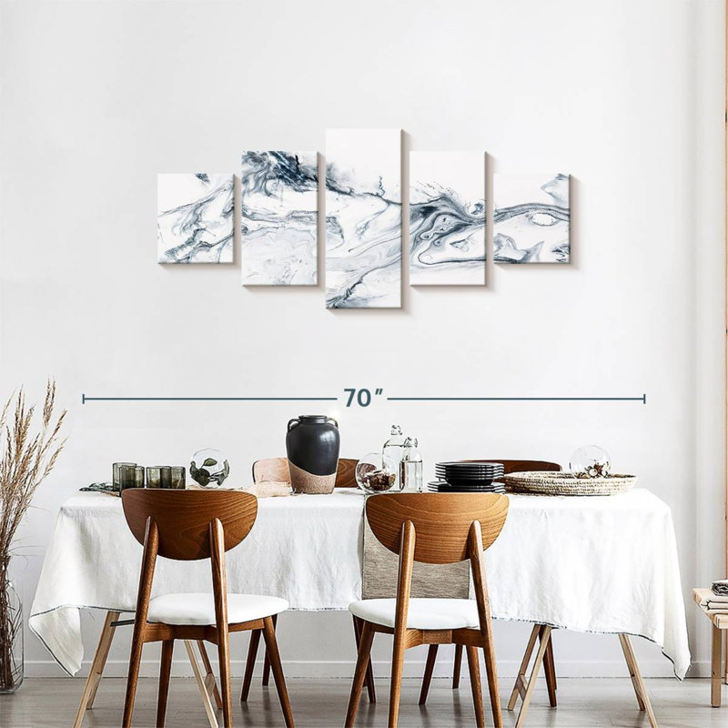 Gris et blanc abstrait 5 pièces, H 55 po x l 24 po x P 1,25 po