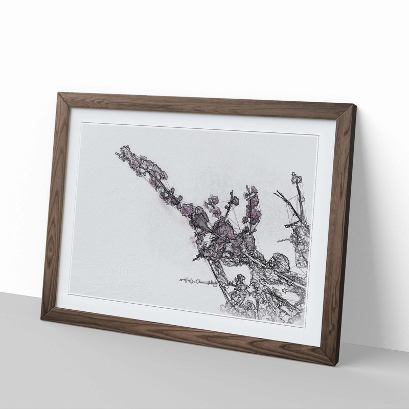 Pink Cherry Blossom Tree in Abstract - Framed Print, 50cm H x 76cm W x 2cm D, Walnut