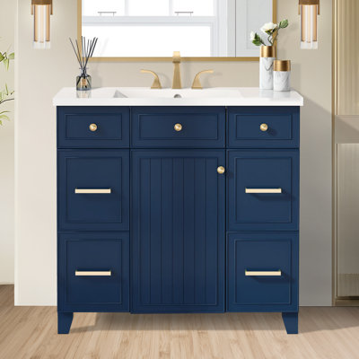 Meuble-lavabo simple 36 po avec plateau en résine Alijiah
