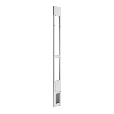 Porte pour chien pour porte coulissante en verre, hauteur réglable 75 7/8 po à 80 11/16 po, cadre en alliage d'aluminium avec rabat et charnière rotative, conception à serrure, pour chiens de petite taille, portes pour animaux de compagnie en verre coulissant pour locataires