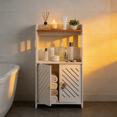 Small 3-Tier Freestanding Bathroom Cabinet With Door & Shelf, White