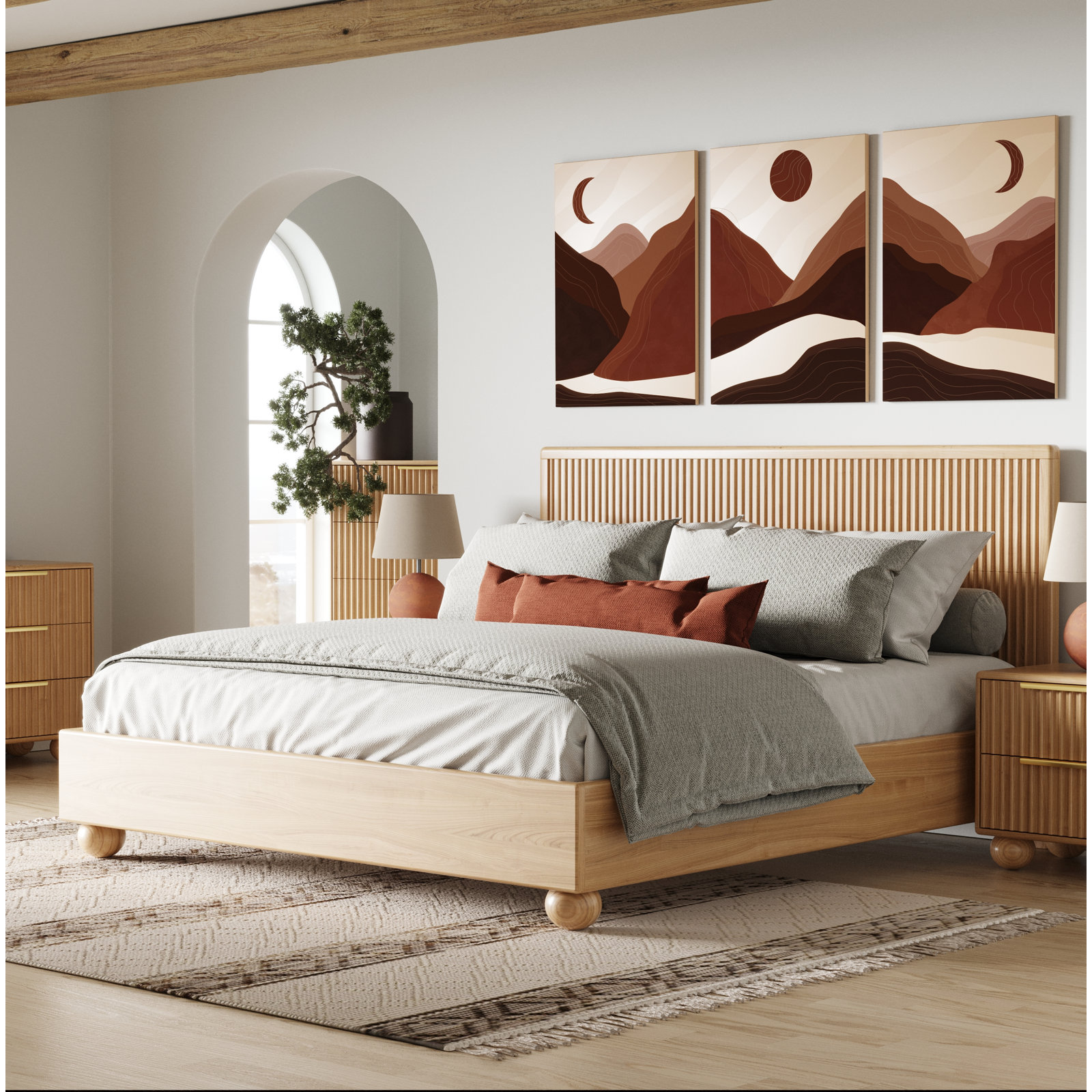 Camila Oak Platform Bed, Queen