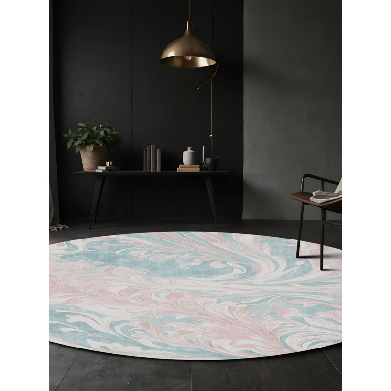 Machine Washable Gray Area Rug, Round 3'