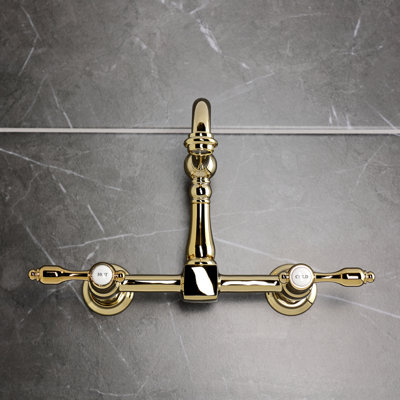 Kingston Brass Tudor Double-Handle 2-Hole Wall-Mount Bridge Kitchen Faucet