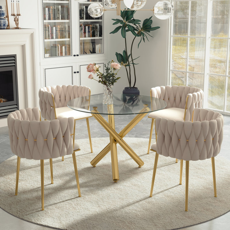 Ensemble de salle à manger Raykwan, Beige, H 29,5 po x L 39,37 po x l 39,37 po, Or