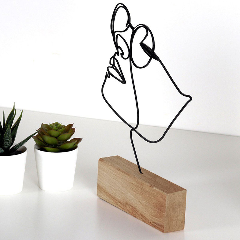 Elegant Decorative Object, Black Metal & Wood, 6.7 x 12.2 x 1.4 inches | 100% Metal (Thickness: 0.08 inches) with Solid Wood Base | Unique Design for Home Décor, Adds Style & Character to Any Space, Perfect for Living Room or Office