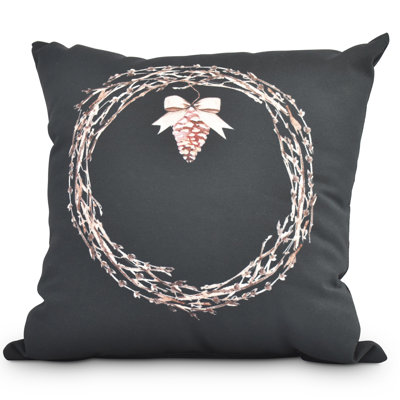 Winter Resort Natural Wreath Holiday Outdoor Square Pillow Cover & Insert