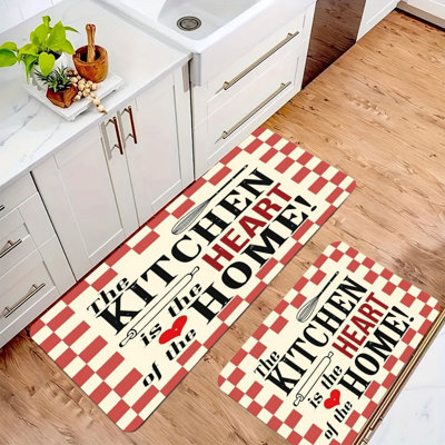 Tapis de cuisine 2 pièces à carreaux rouge et blanc