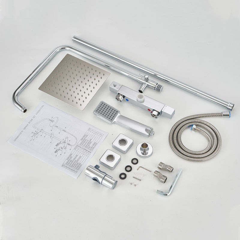 Thermostatic Shower Mixer Set Square Shower Kit 8 Inch Stainless Steel Overhead Shower Brass 38°c Thermostatic Valve, Chrome