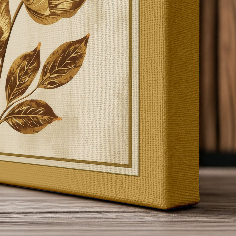 Golden Composition Botanical 1 Piece Wrapped Canvas Wall Art, 36x24 - 91.4 x 61.0 cm, Ochre Border