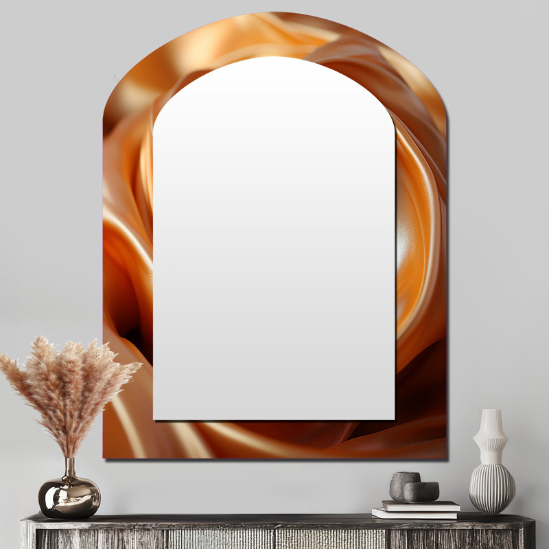 Cyclone orange abstrait en spirale Tranquility - miroir décoratif en forme d'arche abstraite sur métal, 43 po x 33 po