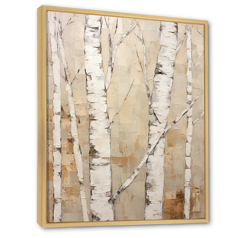 Beige minimalisme arbre bouleau IV sur toile, Cadre naturel flottant, H 40 po x l 30 po x P 1,5 po
