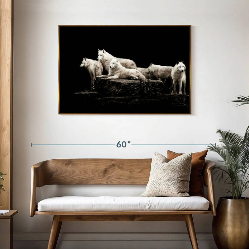 Loups blancs, Cadre flottant doré, 43 po x 29 po