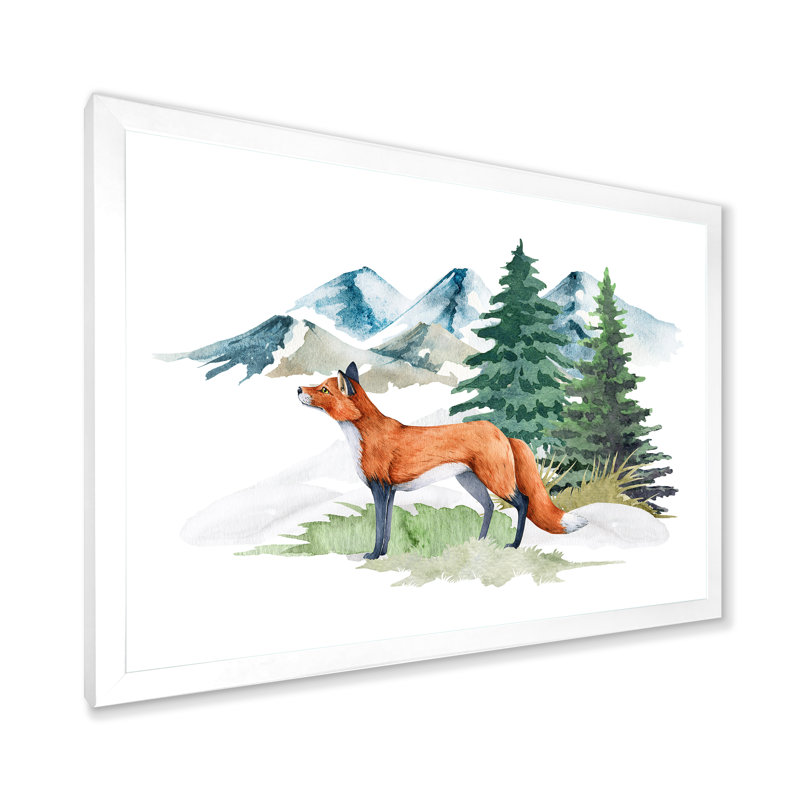 Red Fox in Winter Forest Landscape - peinture sur toile, H 30 po x l 40 po, Toile blanche avec cadre d'angle fermé