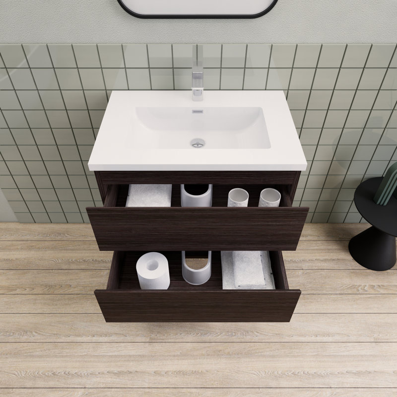 Meuble-lavabo flottant moderne simple Alcester Ivy Bronx, Chêne gris foncé