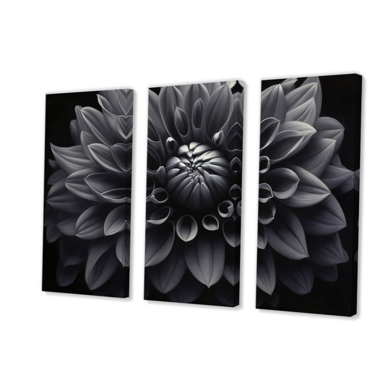 «Black White Dahlia Garden Palette I» sur toile, reproduction de 3 pièces, H 28 po x l 36 po x P 1 po