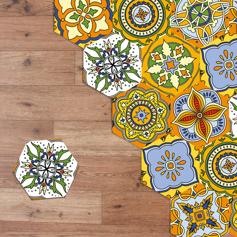 Décalcomanie de plancher hexagonale florale