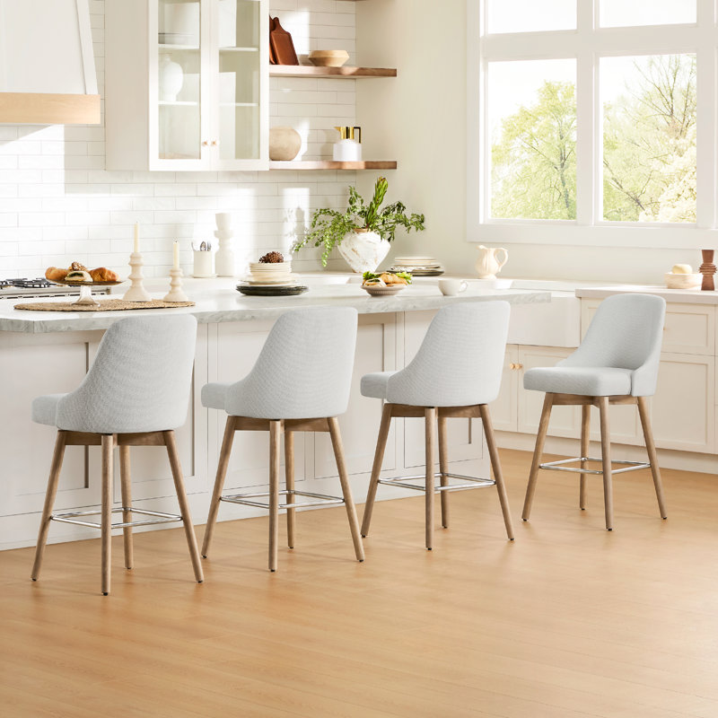 Tabouret de comptoir pivotant 26 po Luong, Blanc / beige