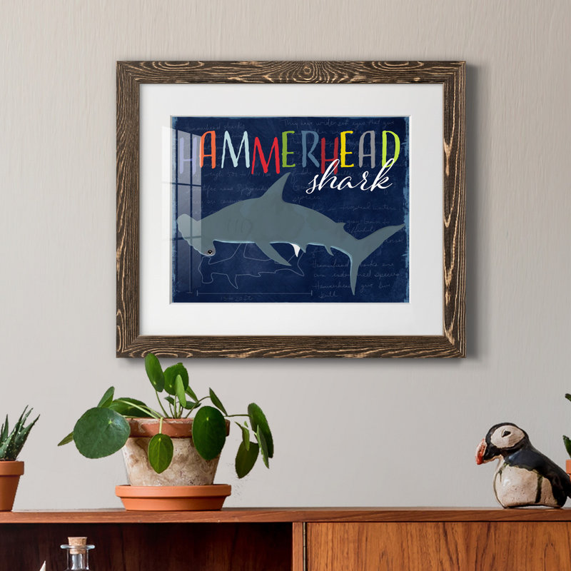 " Hammerhead Shark ", Walnut Framed Paper, 24" H x 18" W x 1.5" D