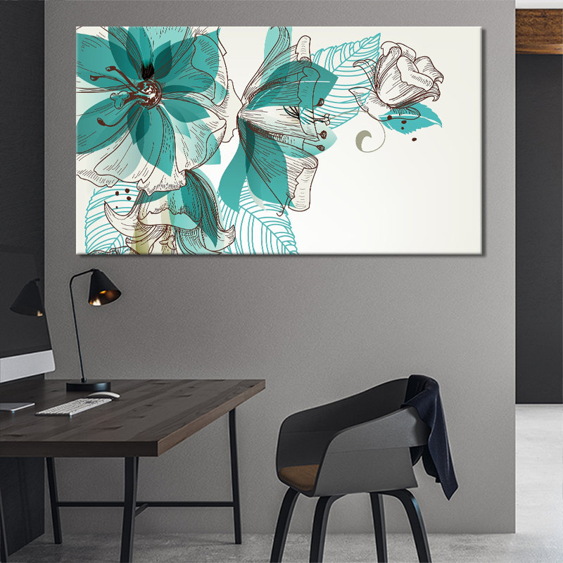Turquoise Flower Compilation - Wrapped Canvas Print, 51cm H x 76cm W x 2cm D