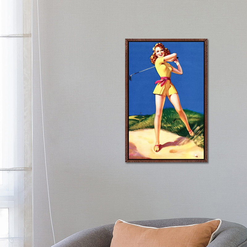 Plenty On The Ball Pin-Up - Print on Canvas, 66.04 cm H x 45.72 cm W, Classic Brown Wood Framed