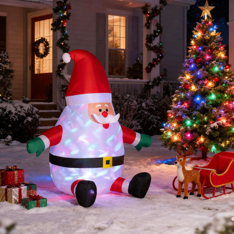 Décoration de Noël pour l'extérieur, Père Noël gonflable avec boule magique rotative