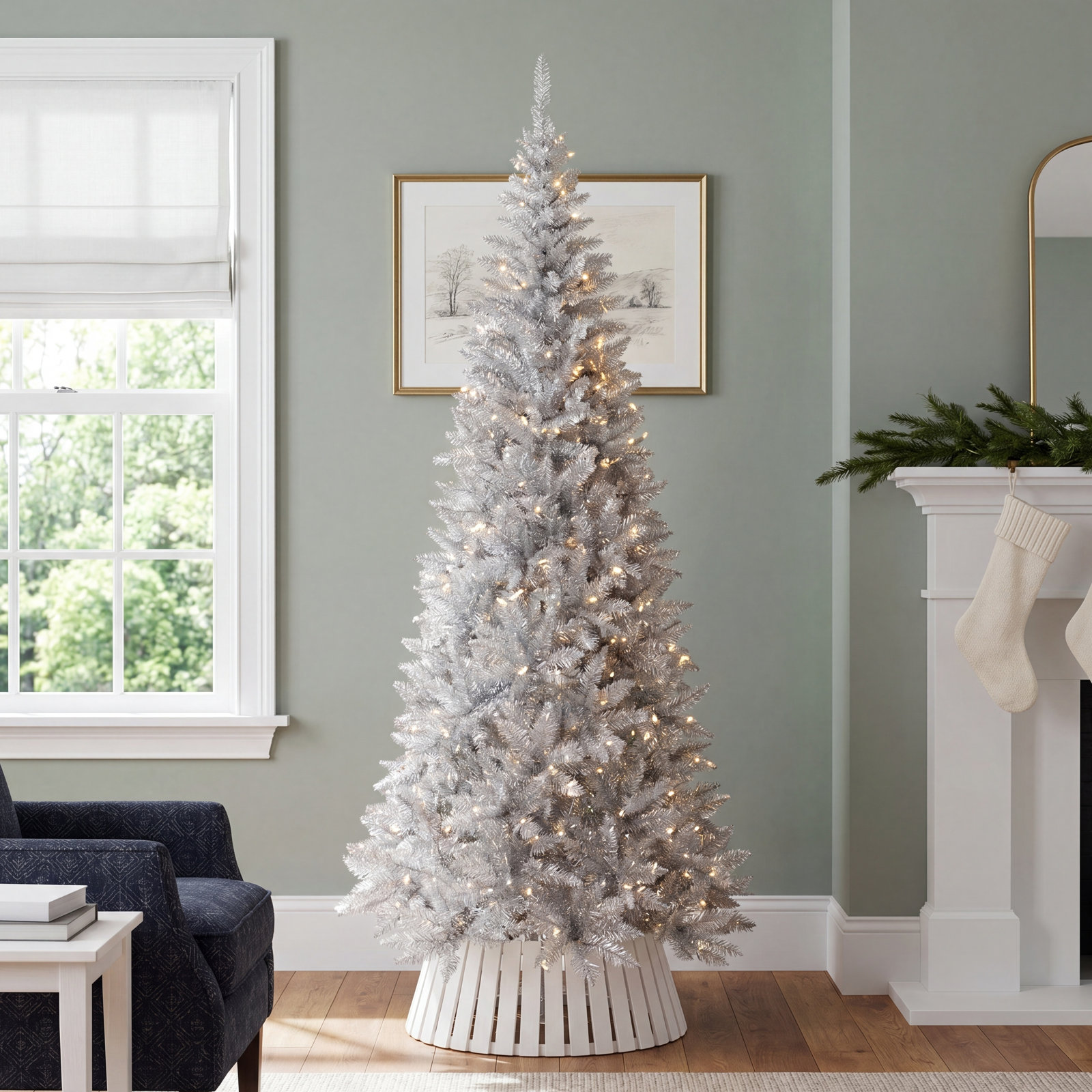 Silver Tinsel Fir 6.5' Artificial Fir Christmas Tree