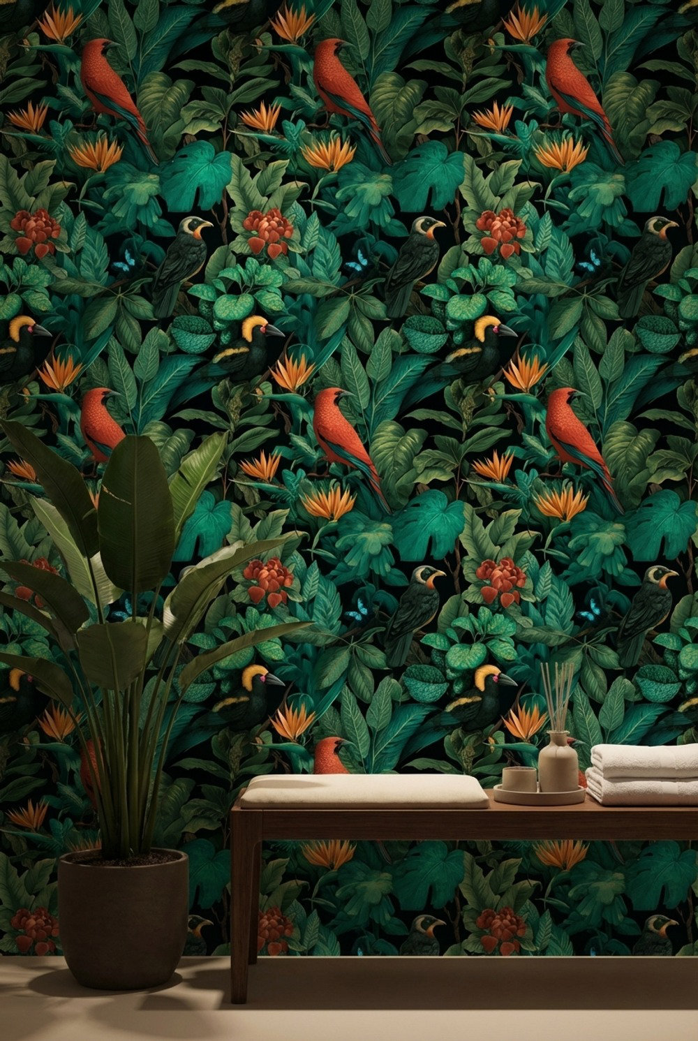 Lark Manor Tropical Birds Wallpaper Shades Green Wall Mural - Wayfair ...