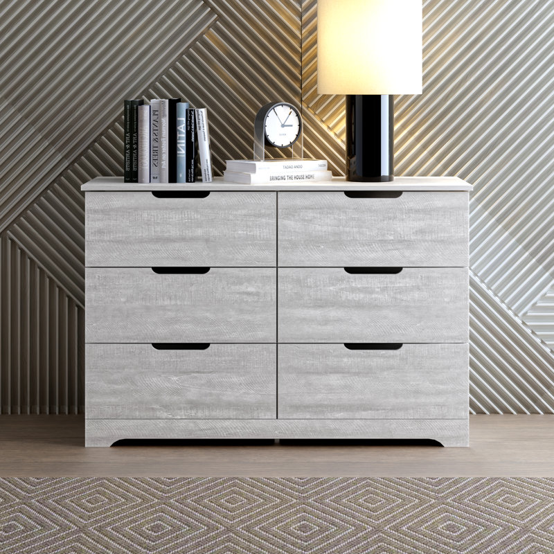 6 Drawer Dresser Closet Dresser TV Stand with Steel Frame Rustic Brown