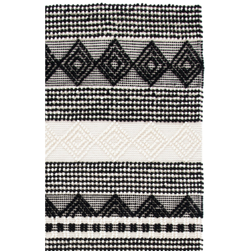 Tapis rayé en laine / coton ivoire / noir Stimpson, Rectangle 8 pi x 10 pi