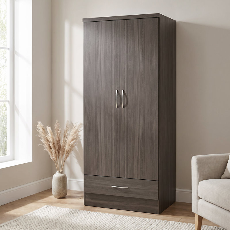 Nevada 1 Drawer Wardrobe, Black Wood Grain