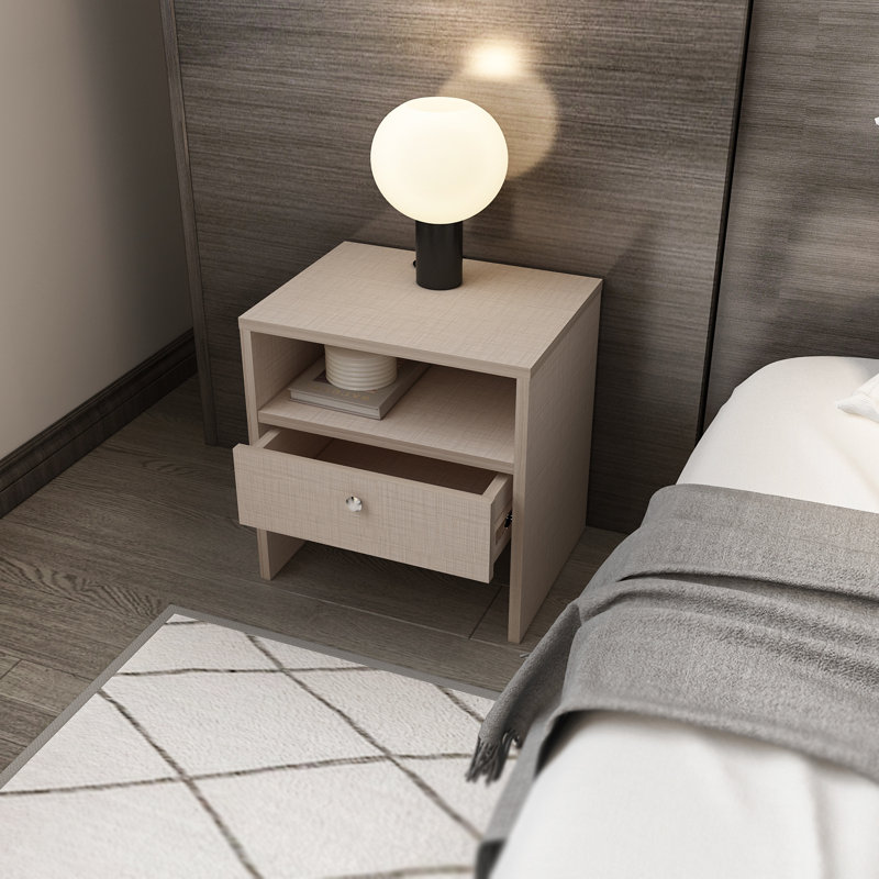 Zarae 1 Drawer Bedside Table Nightstand, Beige