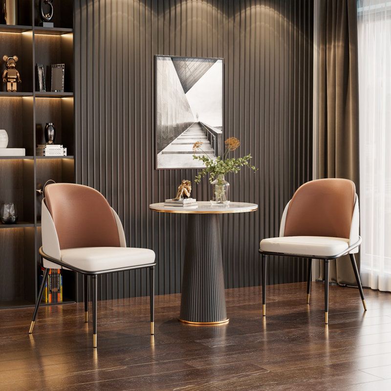 Atlandida 46.5cm H Microfiber / Microsuede Upholstered Metal Side Chair, Reddish Brown/Beige