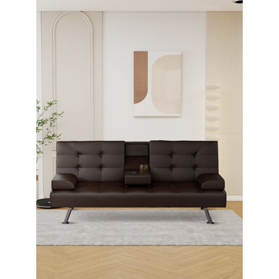 66" Convertible Sofa Bed with Built-in Coffee Table, Click-Clack Futon Couch for Living Room or Small Space