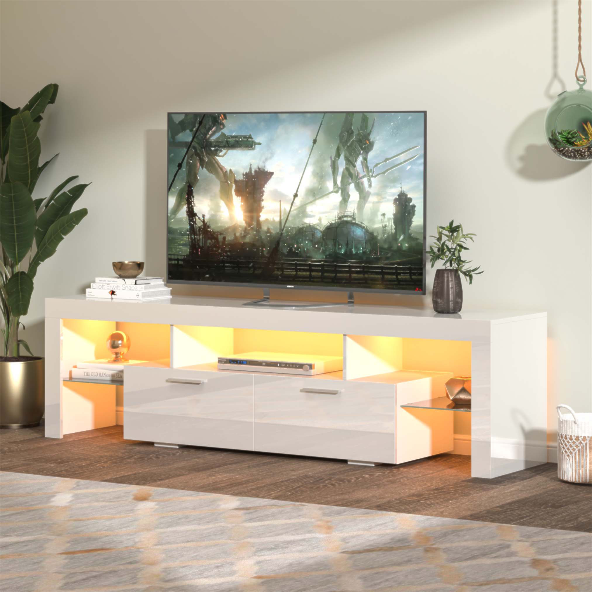 Wrought Studio™ Modern LED Light TV Stand with Remote Control, Tempered ...